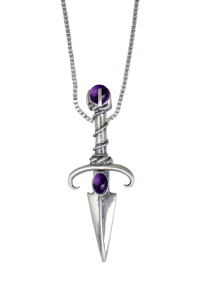 Sterling Silver Black Prince's Knife Dagger Pendant And Amethyst